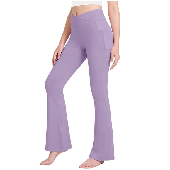 Wxirdiow Toddler Leggings Girls Flare Fleece Lined Leggings With Pockets Winter Thermal High Waisted Yoga Pants Bootcut Pants Purple Size,11-12 Years