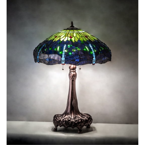 Meyda Tiffany 31112 Tiffany Hanginghead Dragonfly Collection 3-Light Table Lamp,