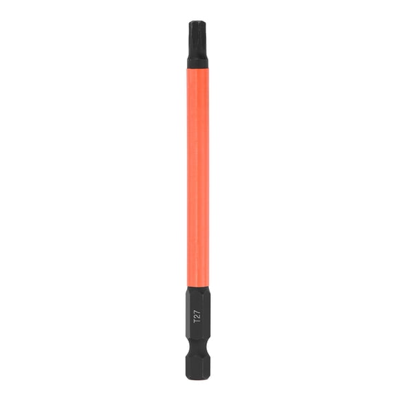 Uxcell T27 Torx Bit Impact 1/4" Hex Shank Magnetic Star Bit 3.9"L S2 Steel Tamper Proof Security Torx Screwdriver Bit Without Hole for Repair Black Orange 100mm Long Holder HRC58-60