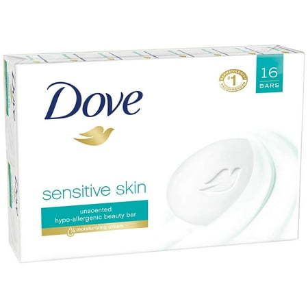 Dove Sensitive Skin Fragrance Free Hypo-Allergenic Beauty Soap Bar 3.75 oz. (TOTAL 16 COUNT)