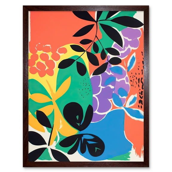 Henri Matisse Inspired Plant Shapes Acrylic Painting Abstract Bright Colourful Art Print Framed Poster Wall Decor 12x16 inch