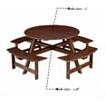 thumbnail image 6 of LuxyHoom Outdoor 8 Person Picnic Table, 6 Person Round Picnic Table with 4 Built-in Benches, Umbrella Hole, Outside Table and Bench Set for Garden, Backyard, Porch, Patio, Brown, 6 of 9