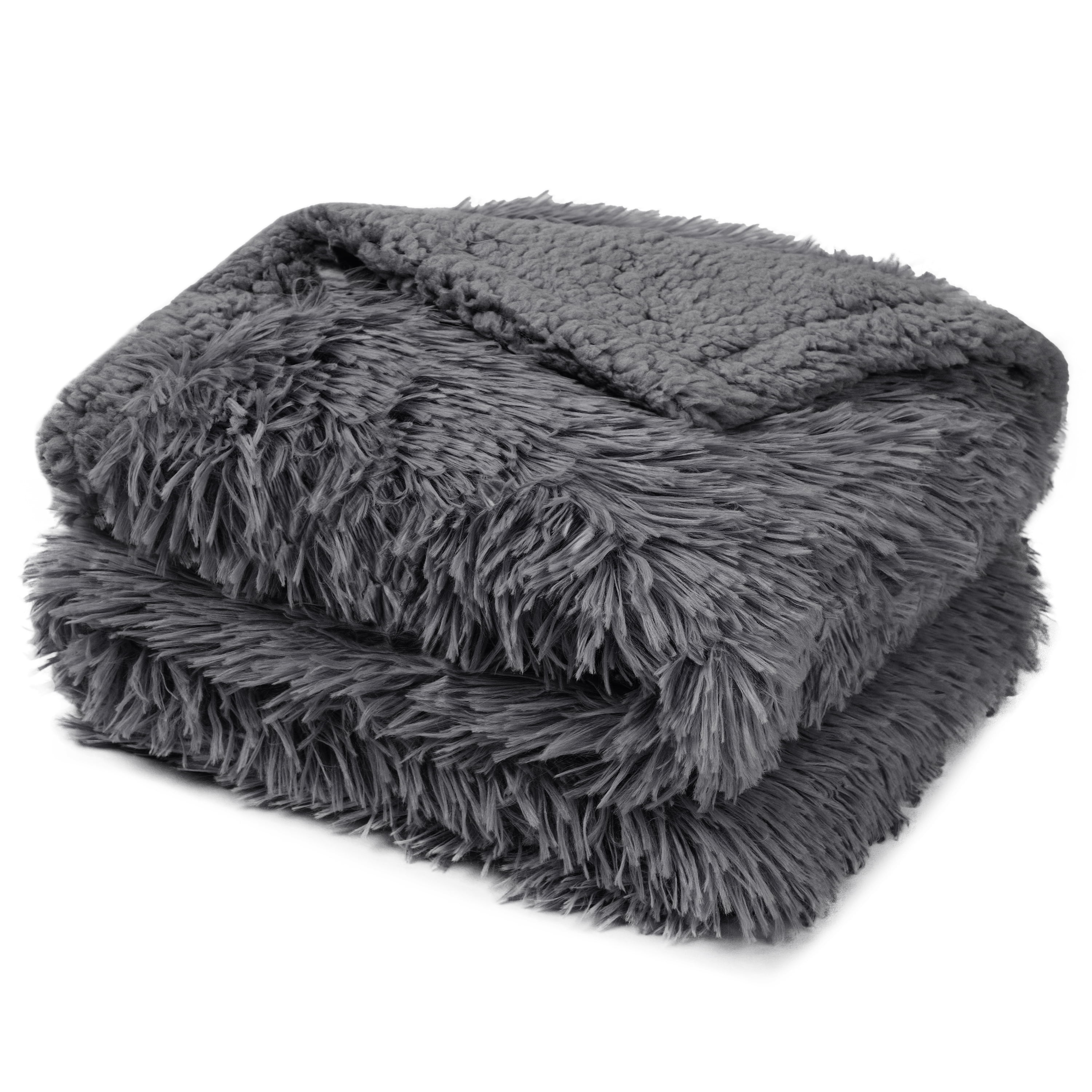 PetAmi WATERPROOF Dog Blanket For Large Dog, Calming Pet Blanket Bed Couch Cover Protector, Washable Sherpa Faux Fur Throw for Sofa Furniture Protection, Soft Fluffy 60x80 Gray