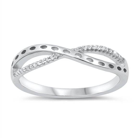 White Cubic Zirconia Criss Cross Cutout Wave Ring .925 Sterling Silver Band Jewelry Female Size 5