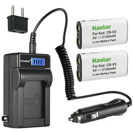 Image of Kastar 2-Pack CR-V3 Battery and LCD AC Charger Compatible with Olympus D-395 D-40 D-40Z D-460 D-460Z D-490 D-490Z D-510 D-520 D-520Z D-540 D-550 D-550Z D-560 D-560Z Camera