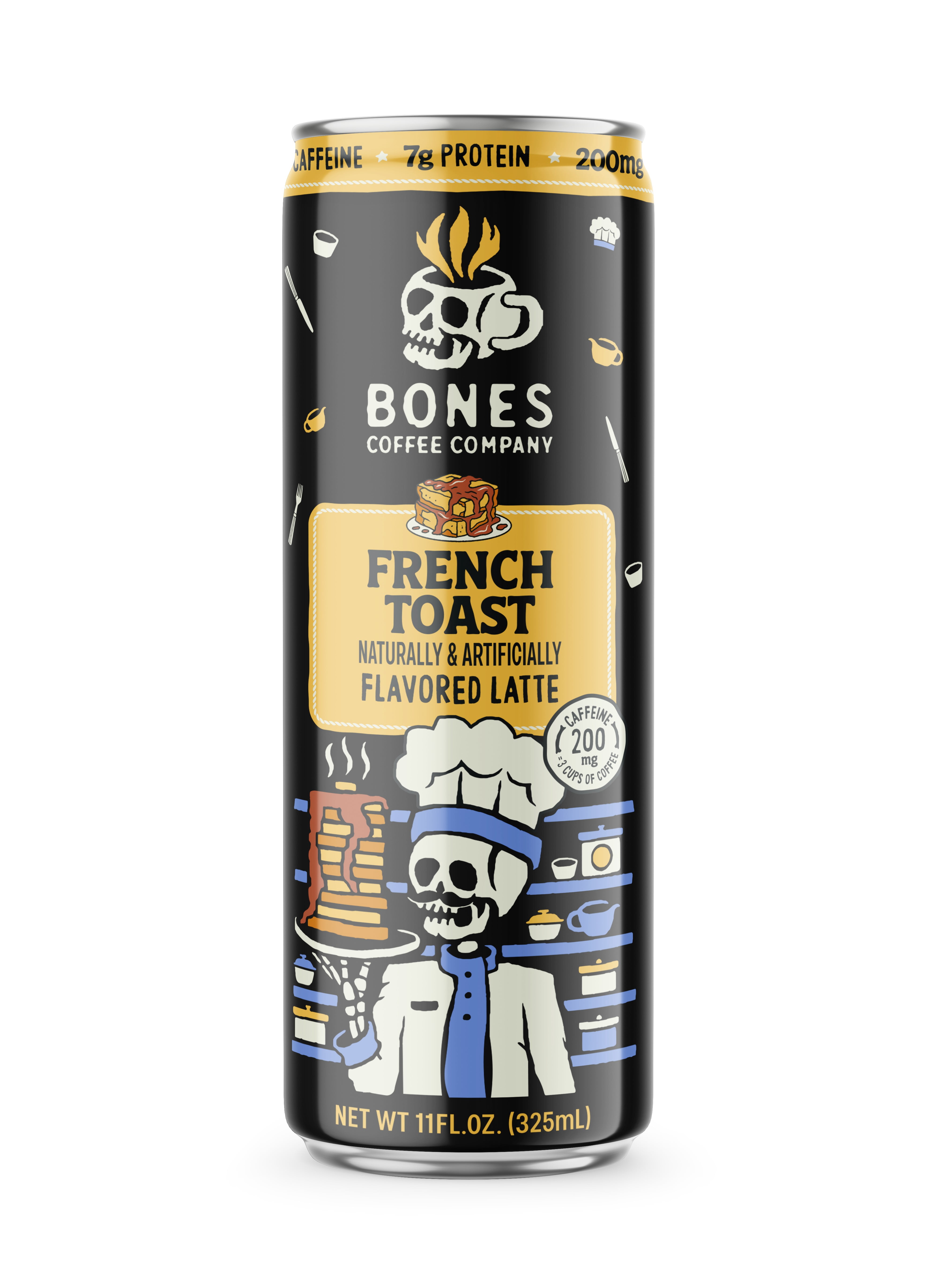 (2 pack) Bones Coffee Company French Toast Flavored Iced Coffee Latte, Ready To Drink Canned Coffee, 11 fl oz Can