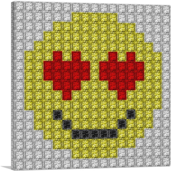 ARTCANVAS Emoticon Heart Eyes Love Smiley Face Jewel Pixel Canvas Art Print - Size: 12" x 12" (0.75" Deep)