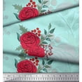 thumbnail image 2 of Soimoi Tissu Poly Georgette Imprimé Feuilles de Houx & Roses au Mètre 52 Pouces de Large, 2 of 3