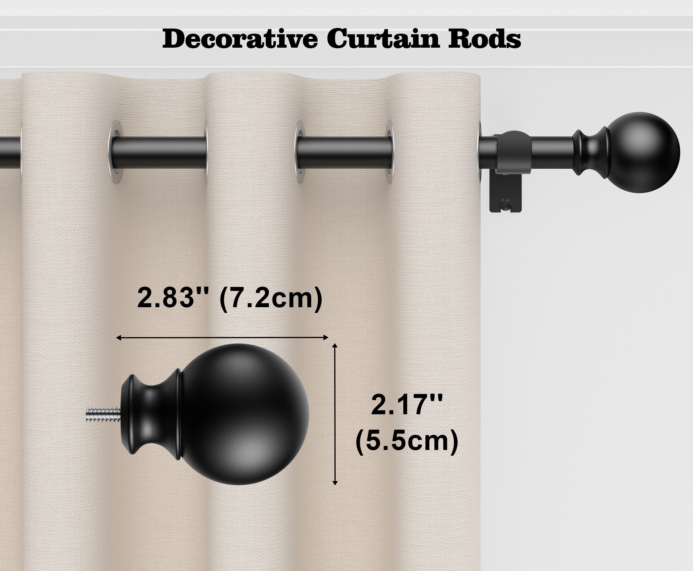 BloomFlower Curtain Rods 48-84 Inch, 92-inch rod Adjustable Length Heavy Duty Diameter 7/8 inch, Decorative Finials, Black