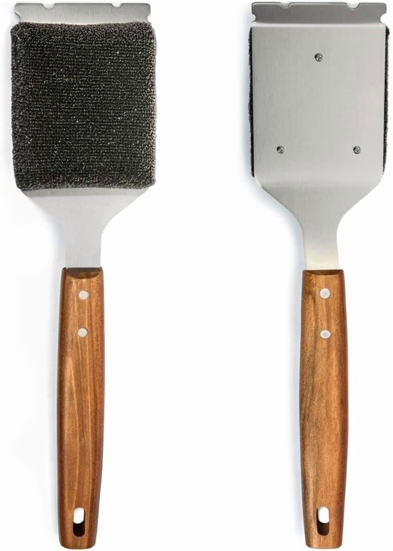 For Barbecue – Extended Large Wooden Handle with Replaceable Head, No Scratch BBQ Cleaning Accessories for Outdoor Grills – Bristle Free Grill Brush and Scraper