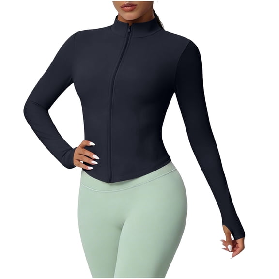 Abomasnow Women's Workout Jackets Zip Up Long Sleeve Mock Neck Athletic Jackets Casual Breathable Running Yoga Workout Jackets with Thumb Holes