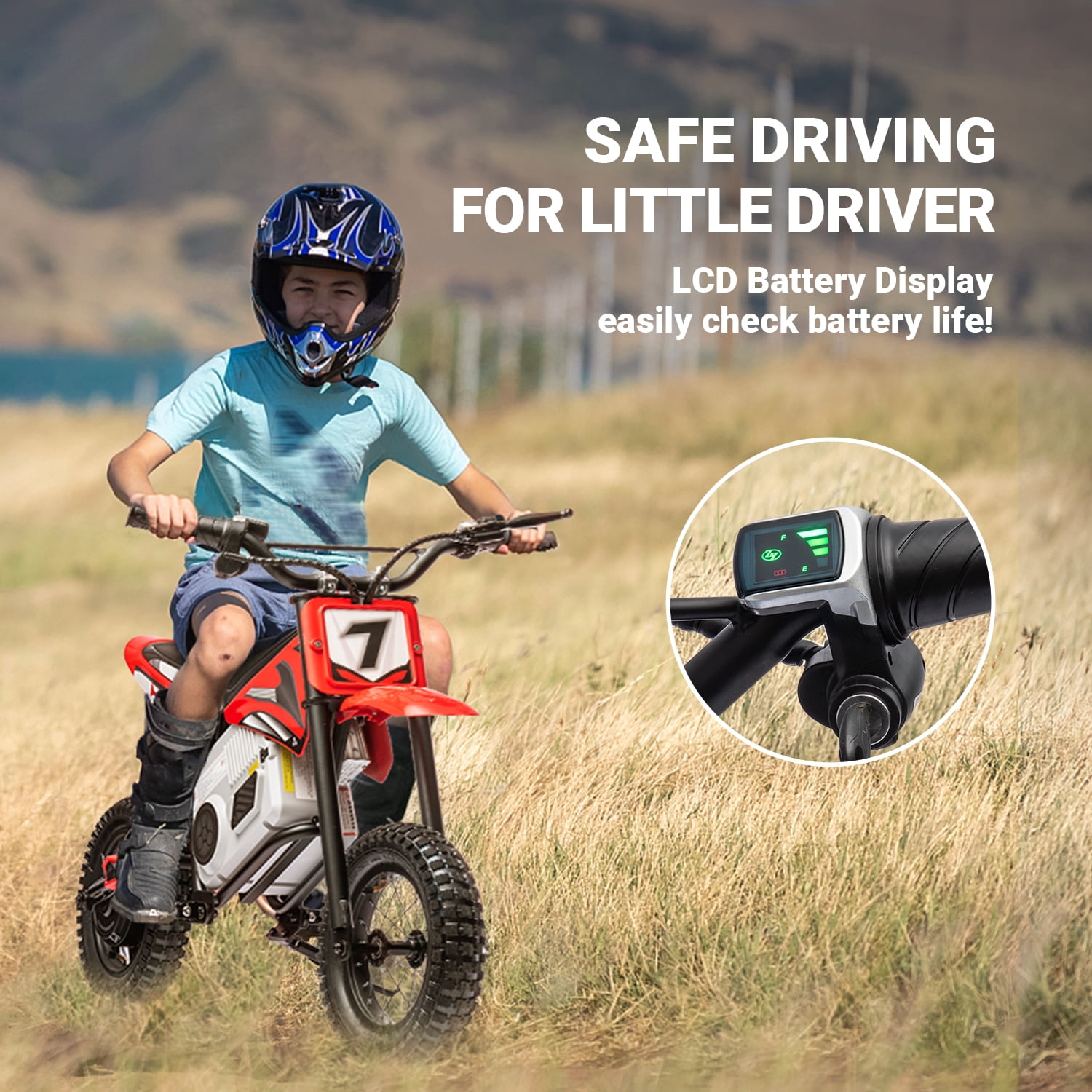Track Seven 24V Electric Dirt Bike, 250W Ride on Motorcycle with Twist Grip Throttle, Hand-Operated Dual Brakes, Speed Up to 10 MPH, for Age 8-12, Red