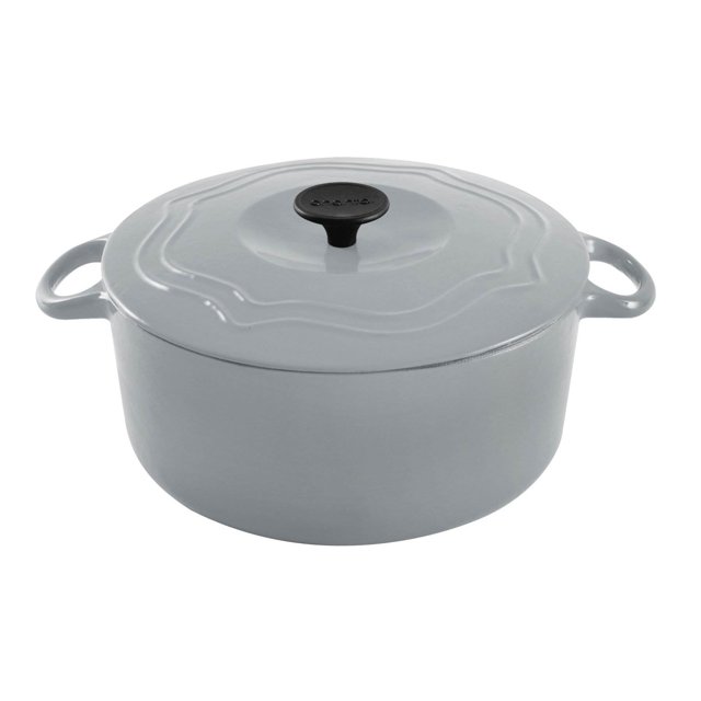 Chantal 5 Quart Porcelain Enameled Covered Cast Iron Dutch Oven Pot, Fade Gray