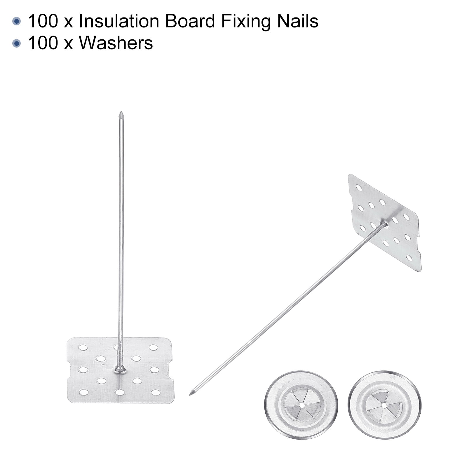 70mm Perforated Insulation Pins with Round Washer,100 Sets 2in Insulating Nails Wall Plug for Fixing Foam Boards to Wall or Ceiling