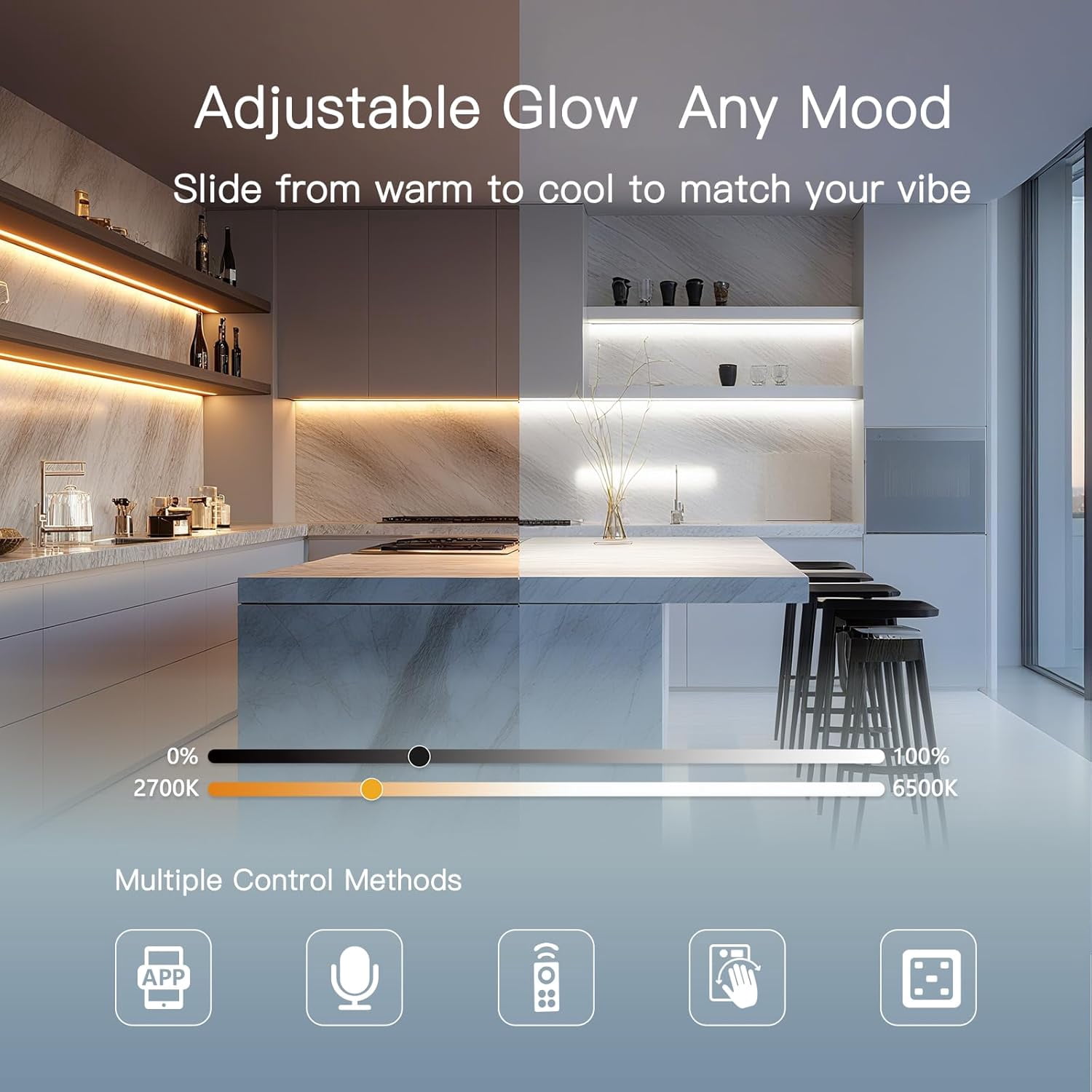 Under Cabinet LED Lighting, 6 Pack Ultra Slim Aluminum Light Bars, Plug-in Kitchen Lights, Smart App & Alexa Control, Dimmable 2700K–6500K, Linkable for Closet, Shelf, Display Cabinet