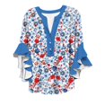 thumbnail image 4 of Bovemsi Women's 3/4 Sleeve V Neck Lace Trim Button Up Top - Casual Bubble Wrinkles Blouse with Relaxed Fit, Red, 3XL, 4 of 4