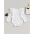 thumbnail image 2 of Faithtur Baby Girl Fall Romper Ruffle Long Sleeve Crew Neck Solid Color Bodysuit Newborn Playsuit, 2 of 9