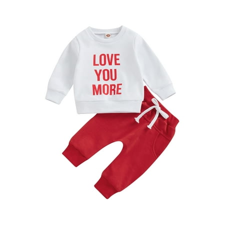 

Valentine s Day Toddler Baby Boys Girls Spring Outfit Letter Print Long Sleeve Sweatshirt Drawstring Pants Sets