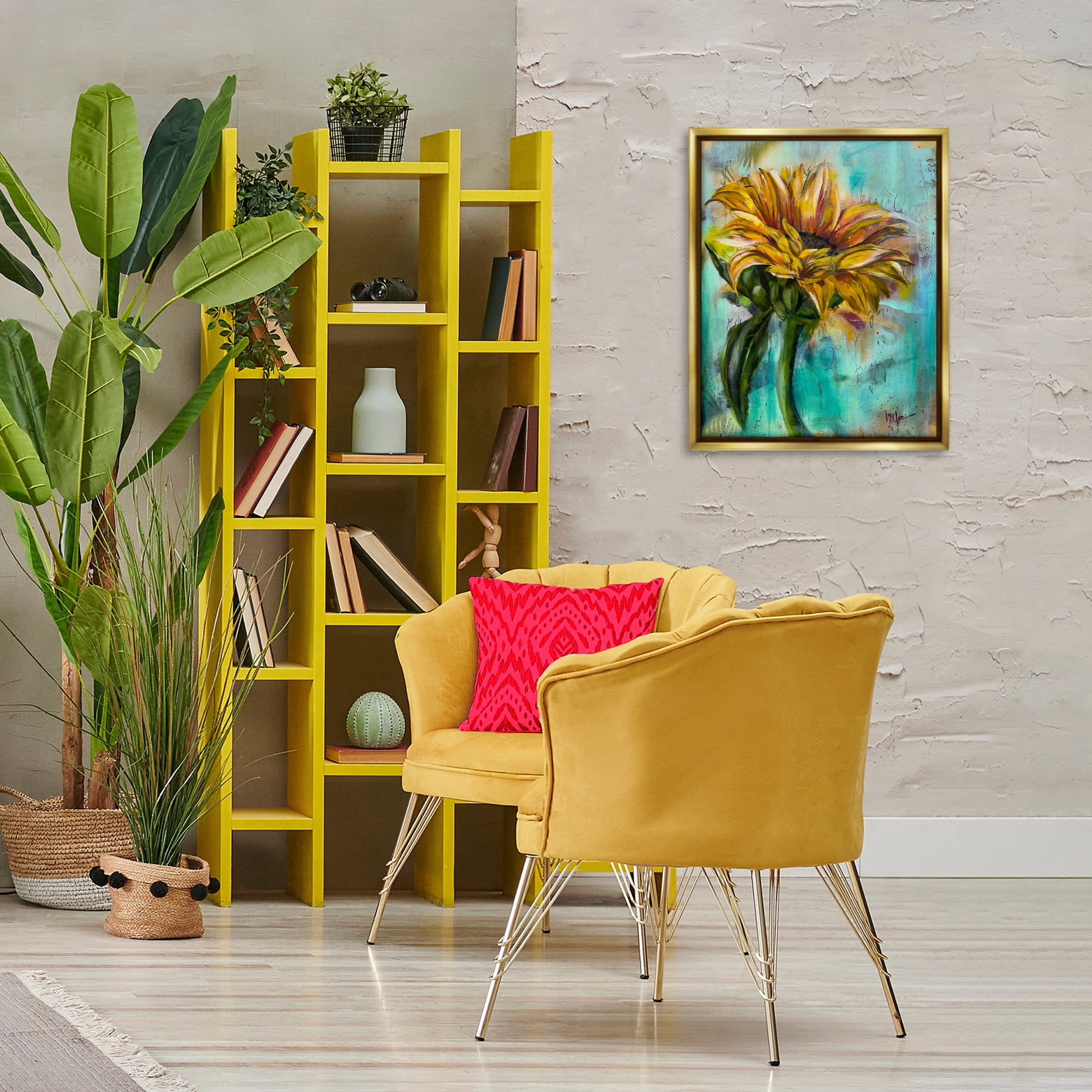 Stupell Industries End Of Summer Sunflower Plants & Flowers Painting Gold Floater Framed Canvas Art Print Wall Art, 17 x 21