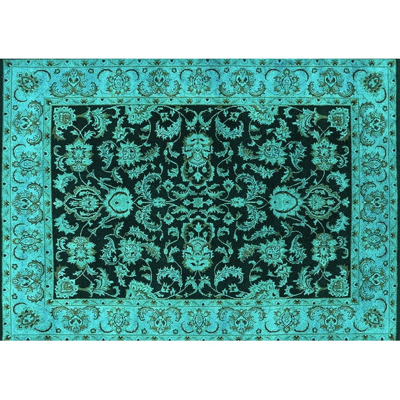 Ahgly Company Indoor Rectangle Oriental Turquoise Blue Industrial Area Rugs, 5' x 7'