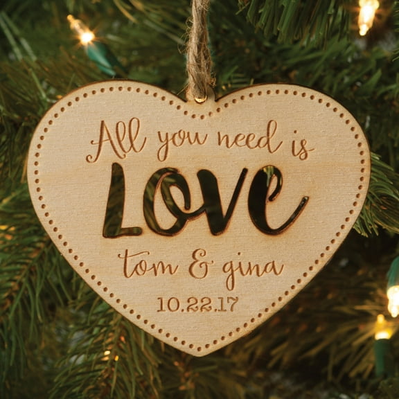 Personalized All You Need Is Love Wood Christmas Ornament