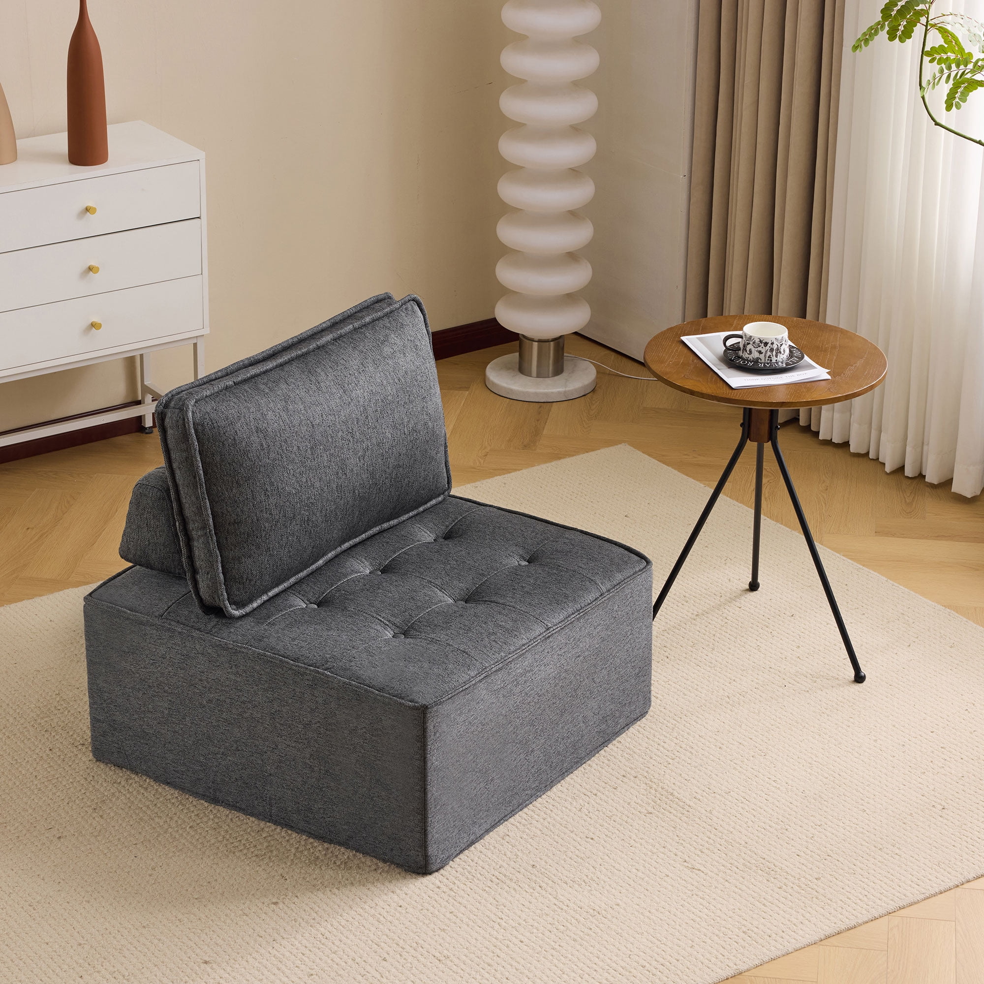 Modular Sofa, Dark Grey Linen Wooden Frame Square Seat for Free Splicing, 32-Inch Solid Build with Good Resilience for Small Apartment Living Room and Multiple Decoration Styles