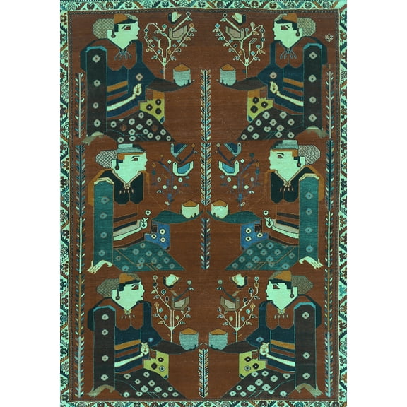 Ahgly Company Machine Washable Indoor Rectangle Persian Turquoise Blue Traditional Area Rugs, 5' x 7'