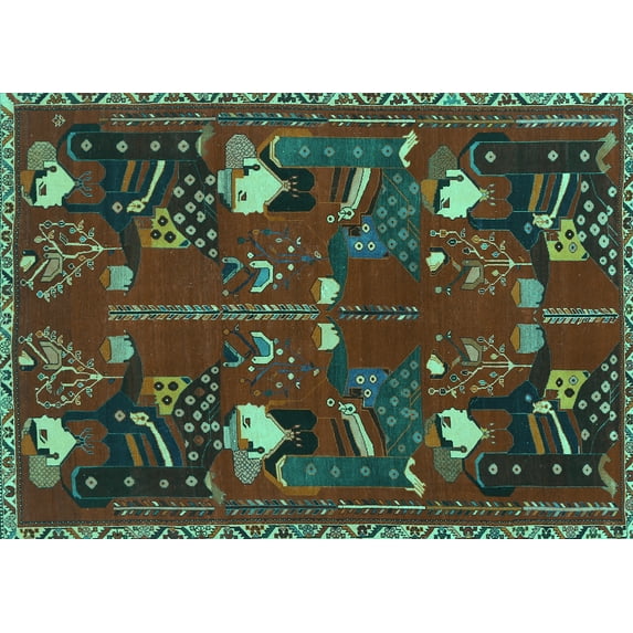 Ahgly Company Indoor Rectangle Persian Turquoise Blue Traditional Area Rugs, 2' x 5'