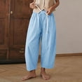 thumbnail image 5 of JYnXIANTI Women's Pants Elastic Waist Drawstring Loose Pants Lounge Comfort Full Length Trousers Thin Basic Pants Summer Outfits, 5 of 7