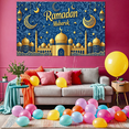 thumbnail image 5 of Ramadan Themed Decorative Background with Golden Mosques Crescent Moons Stars and Lanterns Banner Party Supplies for Ramadan Celebrations Family Gatherings Community Events Islamic Festivities, 5 of 8