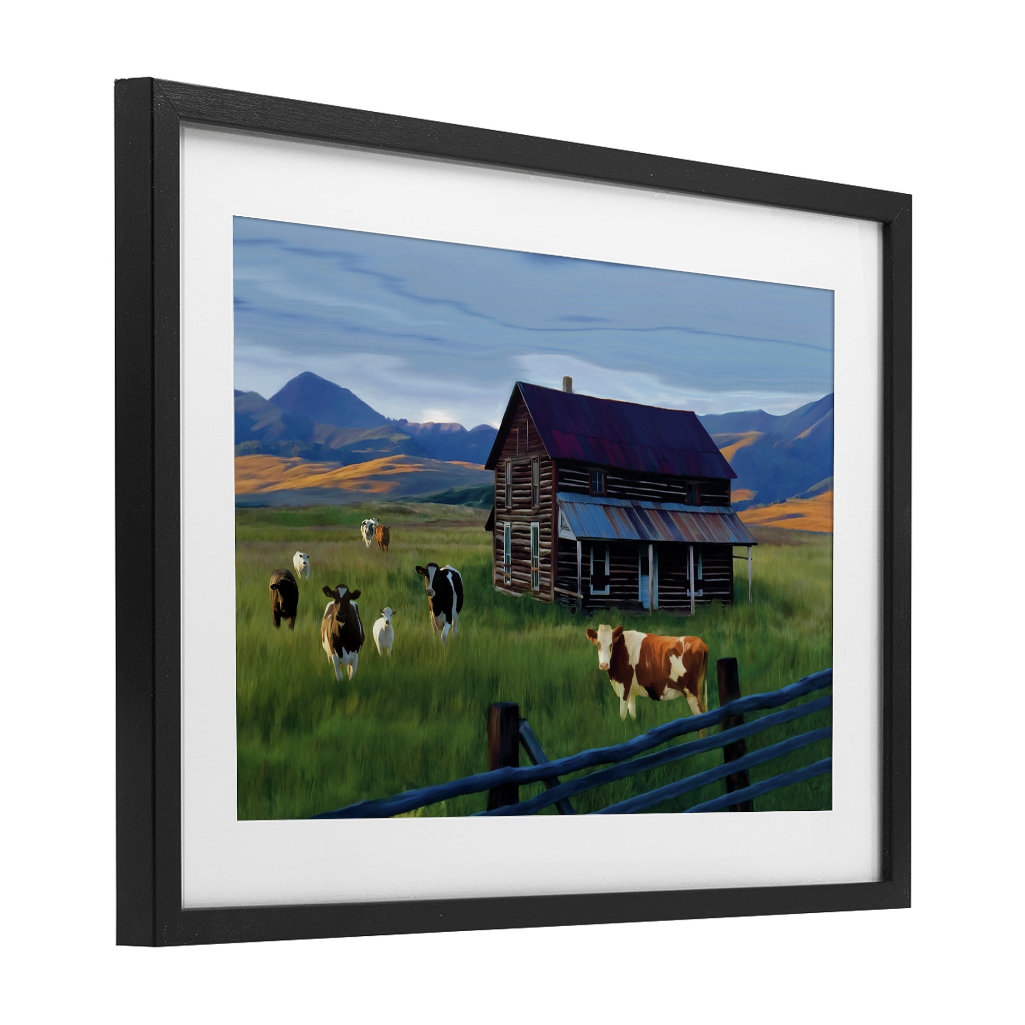 Stupell Industries Grazing Cattle at Solitary Cabin Black Framed Print Under Glass, design by Renel Peters