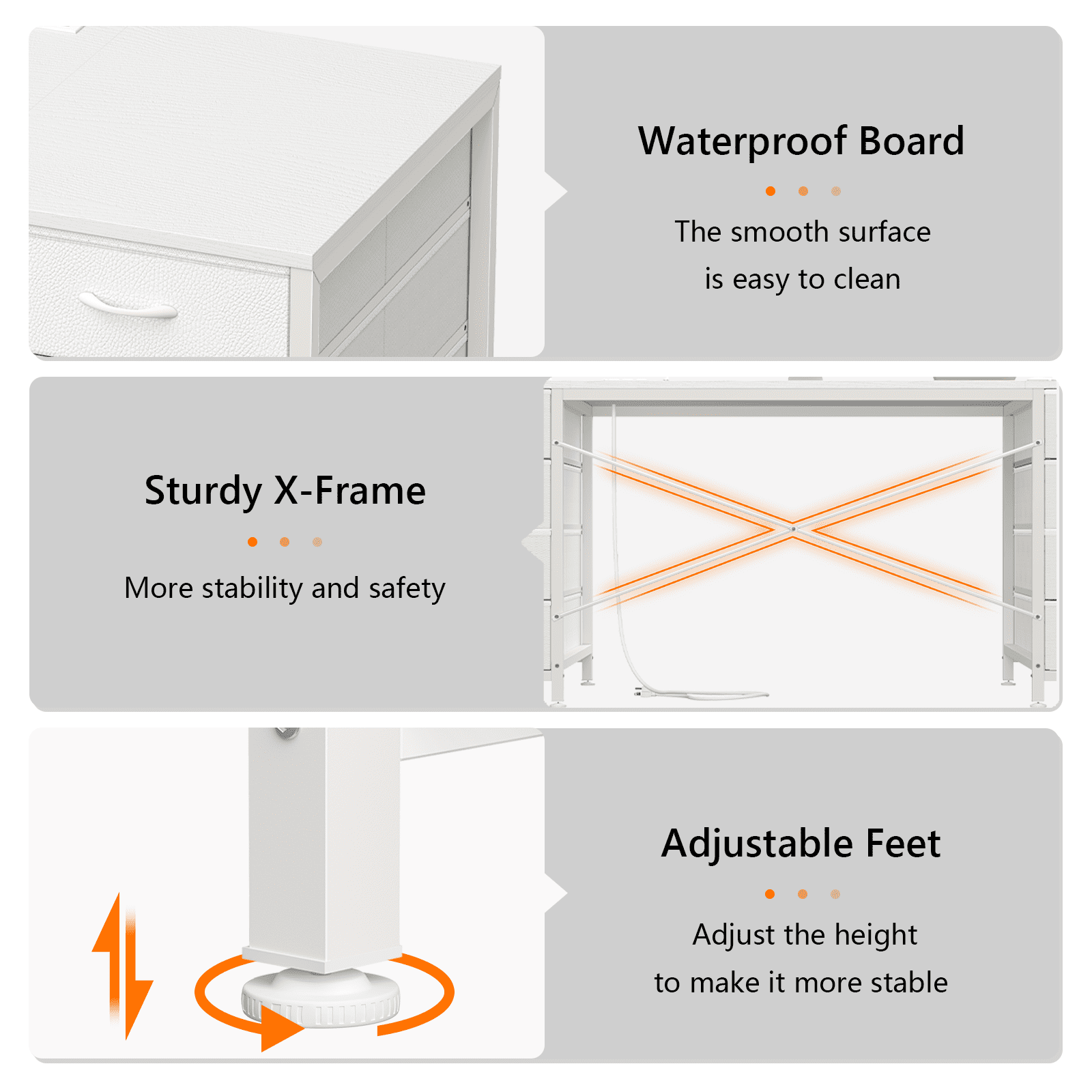 60 Inch Computer Desk with 8 Drawers, Home Office Desk with Power Outlets, Work Study Gaming Desk with 8 Fabric Drawers, White
