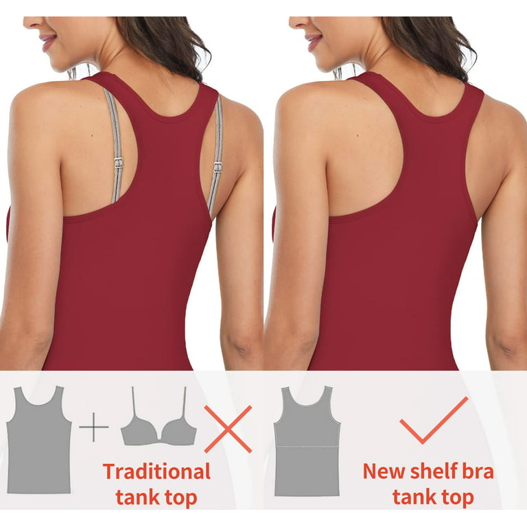 Anyfit Wear Racerback Workout Tank Tops With Shelf Bra for Women Basic Athletic  Tanks Yoga Undershirt Summer Sleeveless Exercise Tops White XL 