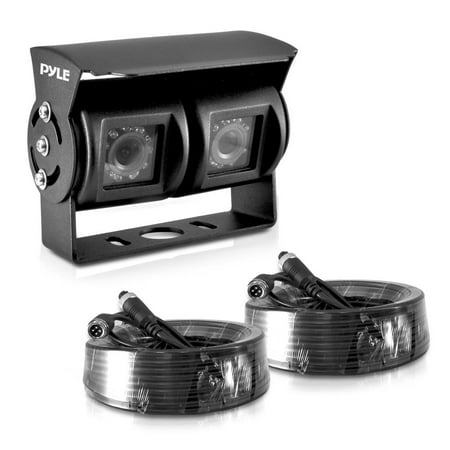 PYLE PLCMTR26 - Dual Weatherproof Rearview Backup Camera for Bus, Truck, Trailer and Van (IR Night Vision, Waterproof, Commercial Grade, DC 12-24V)