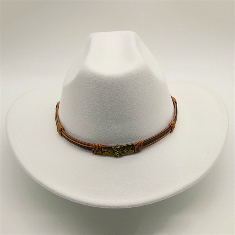Women Men Felt Cowboy Hat, Vintage Skull Roll-up Wide Brim Western