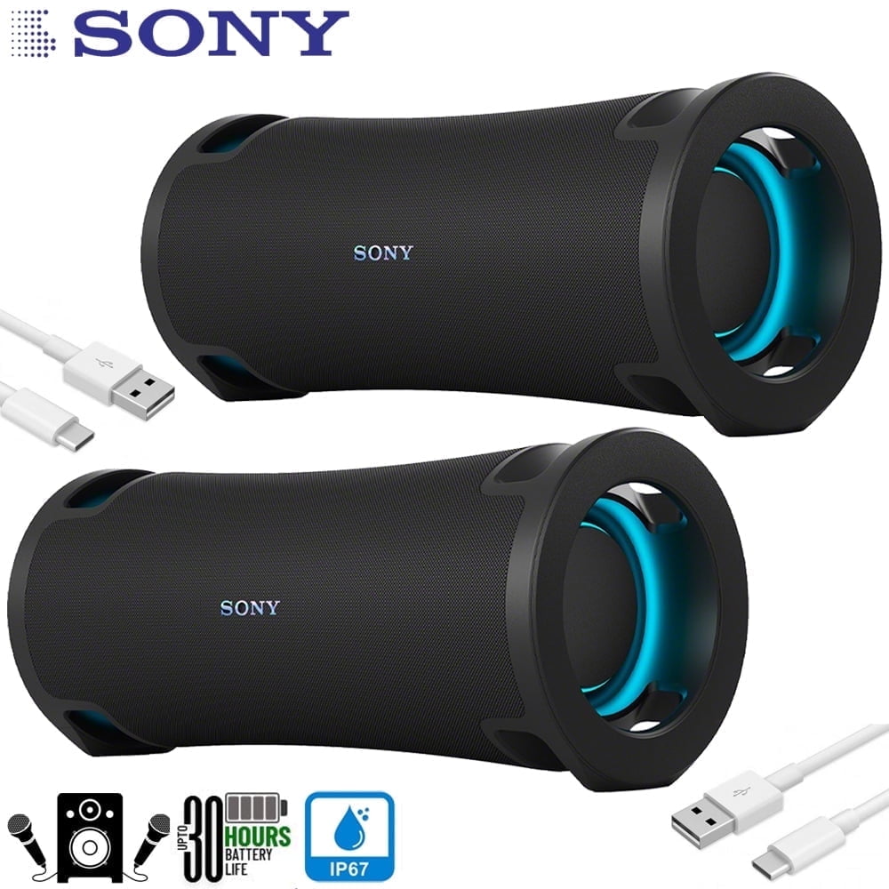 Sony ULT Field 7 Wireless Portable Bluetooth Karaoke Party Speaker IP67 (Pair) Bundle with 2x USB-A to USB-C Cable (6.6feet Long)