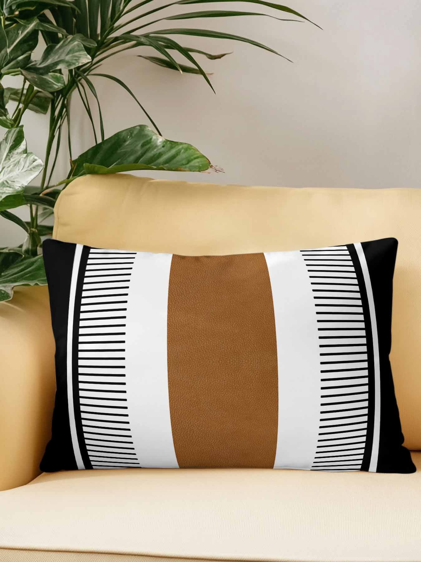 Waterproof Outdoor Throw Pillows with Inserts 12"x20", Modern Brown Black Soft Decorative Pillowcases for Couch Bedroom, Boho Contemporary Geometric Striped Pillow Covers for Sofa Living Room