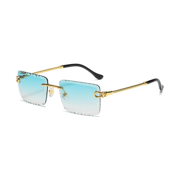 Rimless Square Sunglasses With Curved Alloy Temples Fashion Trendy Street Eyewear For Driving Travel Summer Outdoor High Clarity Lenses UV Protection