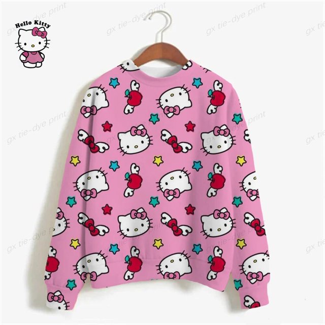 Nouveau Sweat à Capuche Mignon avec Imprimé Chat Hello Kitty pour Femmes, Sweat à Manches Longues, Mode de Rue, Imprimé Cartoon d'Automne, Chandail à Capuchon de Vacances HOEMLIN