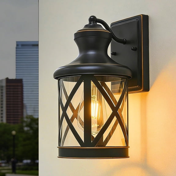Outdoor Wall Light Fixtures with Gold Trim, Exterior Wall Sconces Lighting with E26 Sockets and Glass Shade, Outside Wall Lantern for Patio Front Door Entryway Garage