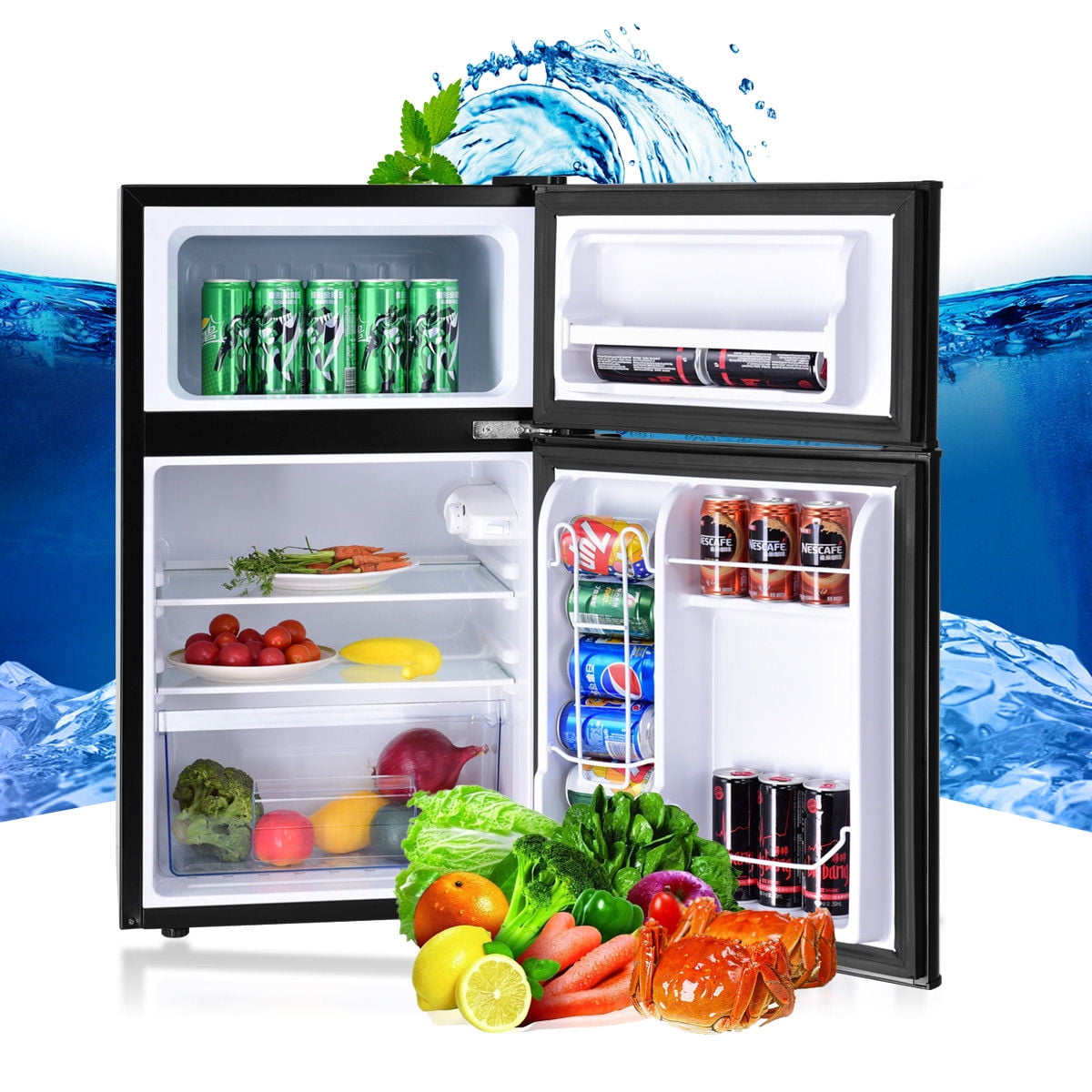 Costway Stainless Steel Refrigerator Small Freezer Cooler Fridge