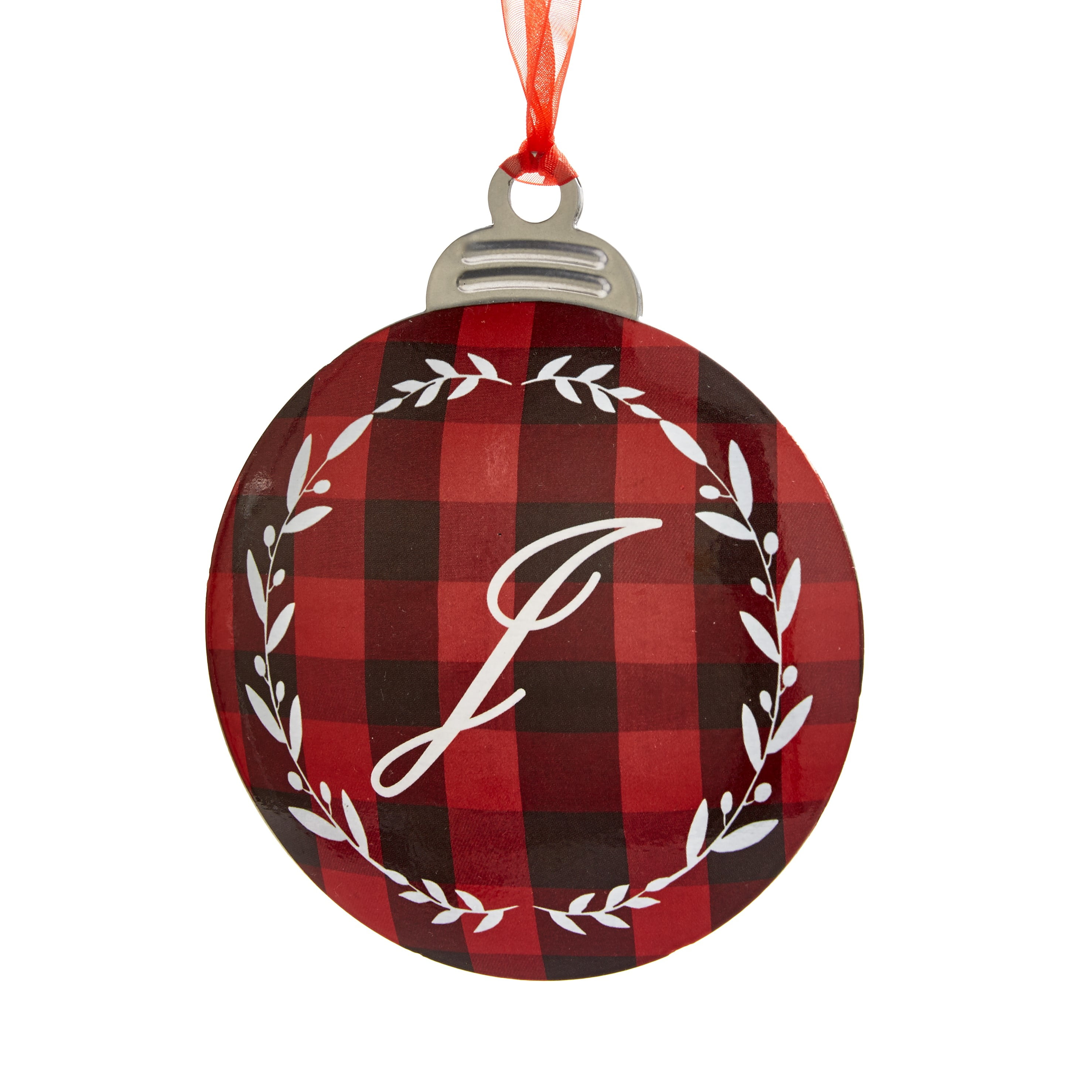 Buffalo Plaid Christmas Tree Ornament with Red Silk Ribbon Hanger J