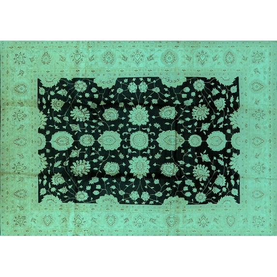 Ahgly Company Machine Washable Indoor Rectangle Oriental Turquoise Blue Industrial Area Rugs, 2' x 4'