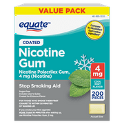 Equate Nicotine Polacrilex Coated Gum 4 mg (nicotine), Mint Flavor, Stop Smoking Aid, 200 Count