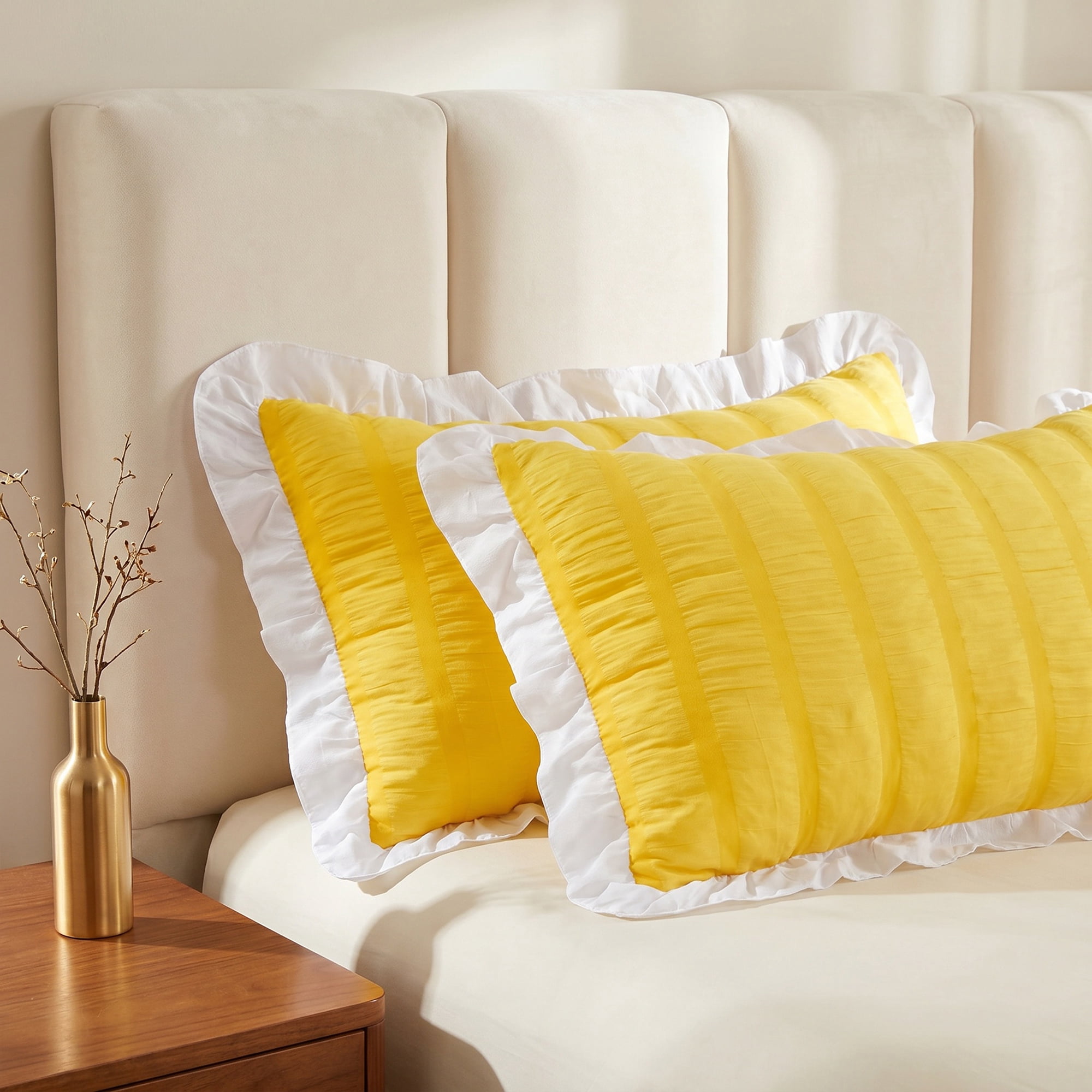 Unique Bargains 2Pcs Polyester Envelope Closure Wrinkle Resistant Pillowcase Queen Yellow