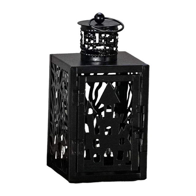 Farol de vela colgante de metal para Halloween, 9 x 9 x 19,5 cm, decoración de mesa para puerta, mesa, decoración de fiesta, multifuncional Estilo C