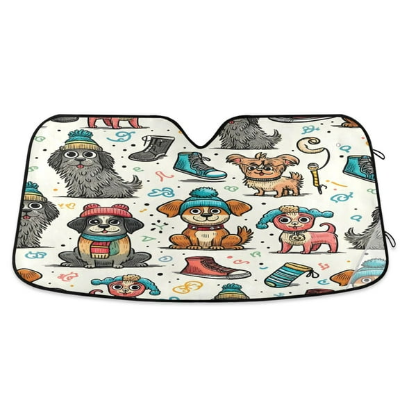 Funny Dogs and Shoes Car Windshield Sun Shade Foldable Car Front Window Visor Heat and UV Protection 53x23.5