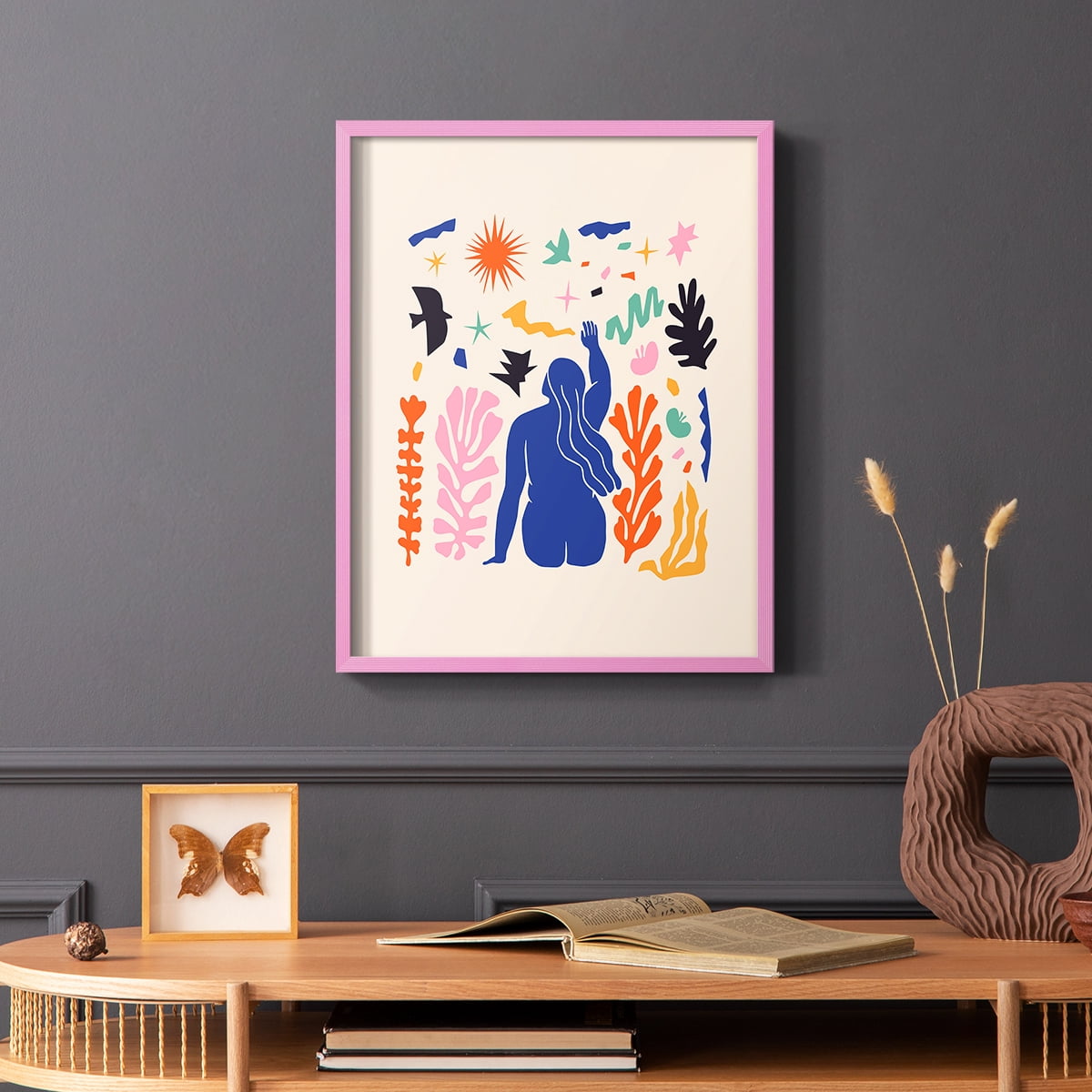 Matisse CDXLVI in Pink Solid Wood Framed Print No Nail Hanging