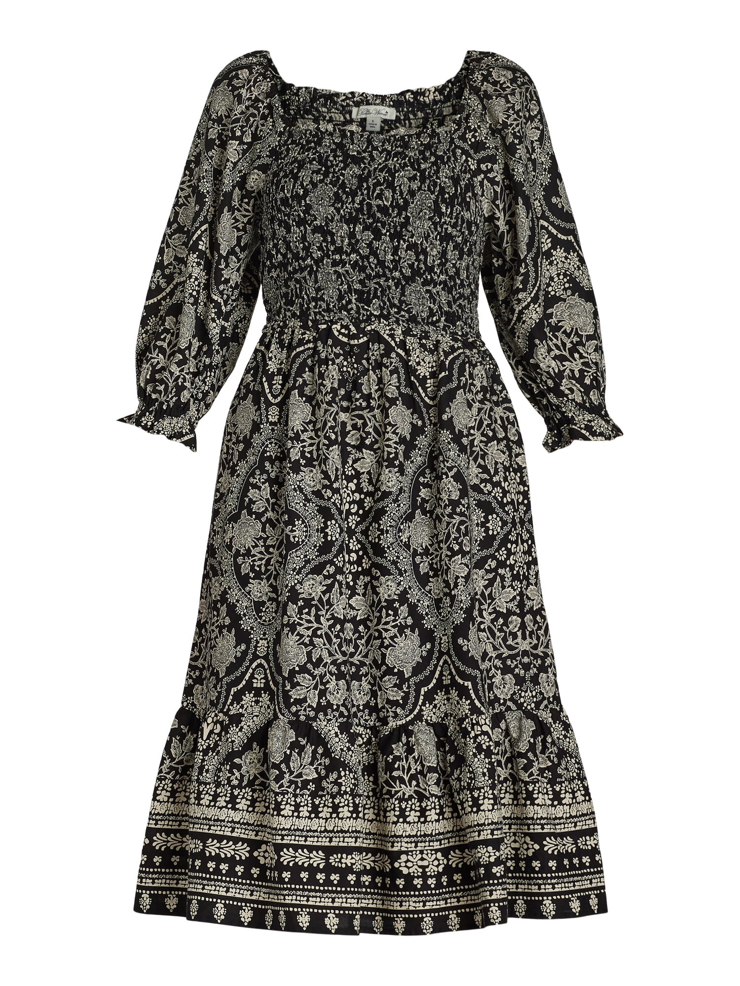 The Pioneer Woman Smocked Bodice Midi Dress, Women’s and Women’s Plus, Sizes XS-3X