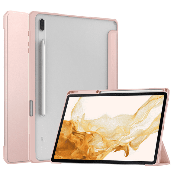 for Samsung Galaxy Tab S8  12.4 2022 (SM-X800/X806) / Tab S7 FE 12.4-Inch 2021 / Tab S7 Plus 12.4 2020 with S Pen Stand, Transparent Tablet Back with Auto Wake, Rose Gold